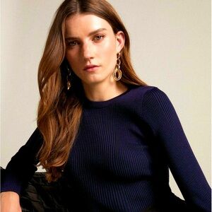 Karen Millen Rib Crew Neck Jumper - Classic Navy XS - Pristine Condition